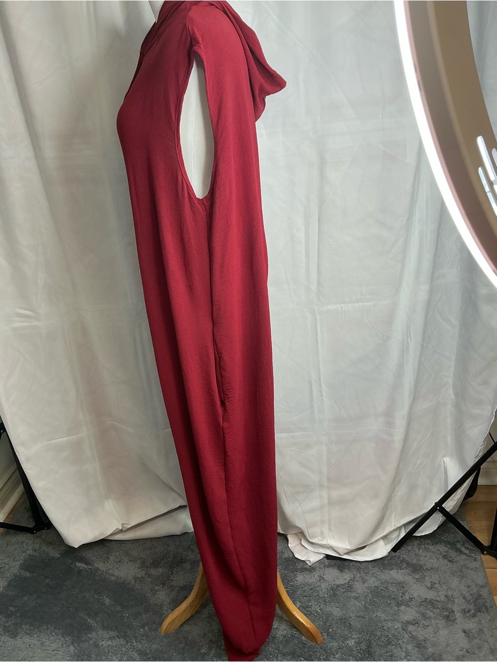 2378-Boho Oversized Hooded Harem Jumpsuit Sleeveless Henley Red Large - Picture 6 of 10